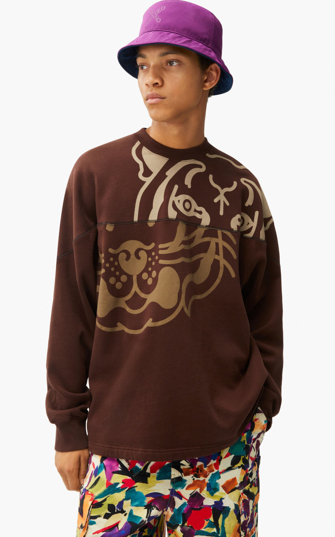 Sweatshirt Kenzo K Tiger oversized Masculino - Marrom Escuro | 876JVCAHX